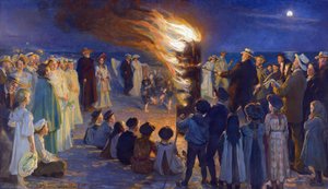 Veillee de Saint Jean sur la plage de Skagen (Dania) - Ognisko sylwestrowe na plaży Skagen, autor Kroyer, Peder Severin (1851-1909). Olej na płótnie. Wymiar: 149,5x257 cm. Muzeum Skagen autorstwa Peder Severin Krøyer