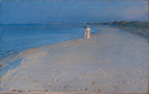 Duński:  Letni wieczór na południowej plaży w Skagen. Anna Ancher i Marie Letni wieczór na południowej plaży w Skagen. Anna Ancher i Marie Krøyer

 (opracowanie) autorstwa Peder Severin Krøyer