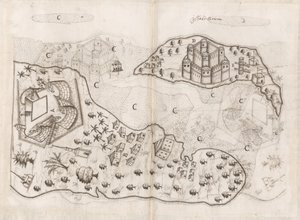 Portugalski plan wysp Bahrajnu, Livro do Estado da India Oriental Pedro Barreto de Resende, Sloane MS 197, f.165v-166r (pióro i tusz na papierze)