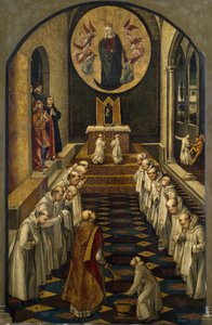 Objawienie Dziewicy we wspólnocie dominikańskiej, 1493-1499 autorstwa Pedro Berruguete