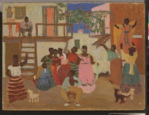Przygotowanie Candombe (dekoracja), c. 1935 (olej na pokładzie) autorstwa Pedro Figari
