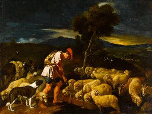 Jakub pojący owce Labanów przed obranymi gałęziami, ok. 1612-1622