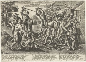 Bitwa między chłopami a żołnierzami Derboer Plaeghe (tytuł na obiekcie) autorstwa Peeter Baltens
