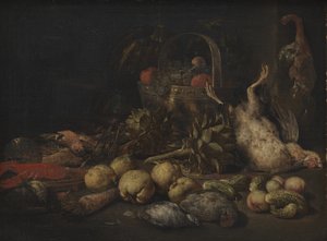 Martwa natura z owocami i ptakami autorstwa Peeter Gijsels