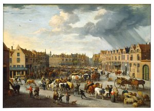 Targ Old Ox w Antwerpii (olej na płótnie) autorstwa Peeter van Bredael