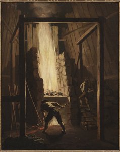 Interieur de la fonderie de cuivre a Falun (Zamsz) - Wnętrze Odlewni Miedzi w Falu, autorstwa Lillestroem, Pehr (1732-1816). olej na płótnie