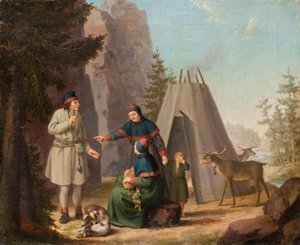 Stroje Lapończyków, ok. 1800 (olej na płótnie) autorstwa Pehr Hilleström