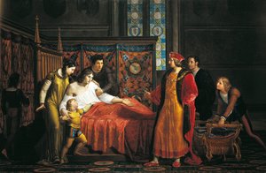 Karol VIII odwiedza umierającego Gian Galeazzo Sforza w zamku w Pawii