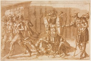 Zwycięscy żołnierze z trofeum, 1550s. autorstwa Pellegrino Tibaldi