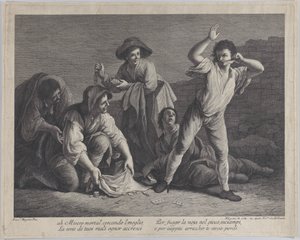 Grupa ludzi uprawiających hazard, 1770-1800., 1770-1800. autorstwa Pellegrino dal Colle