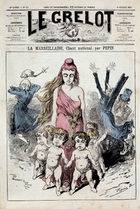 Jeden z „”Dzwon”” reprezentujący alegorię hymnu narodowego „”La Marseillaise””””””””””, gdy szlachta zatyka uszy podczas ucieczki. Ilustracja autorstwa Pepina. 10.02.1878. Prywatna kolekcja