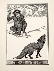 Małpa i lis, z Stu bajek Ezopa, wyd. 1903 (rycina) autorstwa Percy J. Billingshurst