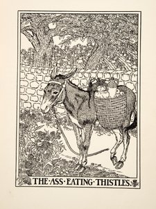Osioł jedzący osty, z Stu bajek Ezopa, wyd. 1903