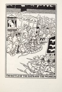 Bitwa szczurów i łasic, z Fontaine Fables, wyd. 1905 autorstwa Percy J. Billingshurst