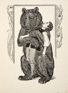 Niedźwiedź i dziecko, ze Sto anegdot zwierząt, wyd. 1924 autorstwa Percy J. Billingshurst