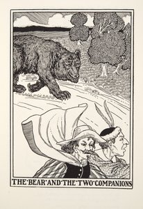 Niedźwiedź i dwaj towarzysze, z Fontaine Fables, wyd. 1905 (grawerowanie) autorstwa Percy J. Billingshurst