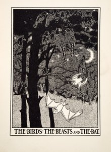 Ptaki, zwierzęta i nietoperz, z Stu bajek Ezopa, wyd. 1903 (rycina) autorstwa Percy J. Billingshurst