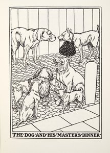 Kolacja Pies i jego Panowie, z Fontaine Fables, wyd. 1905 autorstwa Percy J. Billingshurst