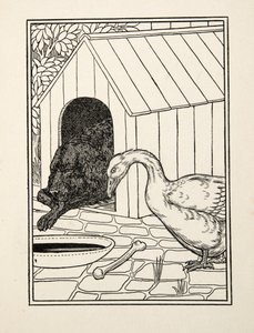 Pies i gęś, z książki Sto anegdot o zwierzętach, wyd. 1924 autorstwa Percy J. Billingshurst