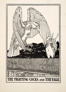 Walczące koguty i orzeł, z Stu bajek Ezopa, wyd. 1903