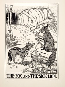 Lis i chory lew, z Stu bajek Ezopa, wyd. 1903 (rycina) autorstwa Percy J. Billingshurst