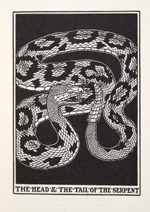 Głowa i ogon węża, z Fontaine Fables, wyd. 1905 (grawerowanie) autorstwa Percy J. Billingshurst