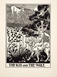 The Kid and the Wolf, z Stu bajek Ezopa, wyd. 1903 autorstwa Percy J. Billingshurst