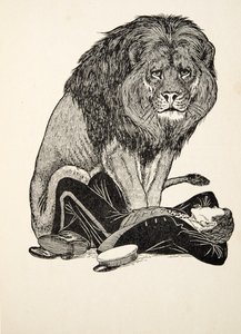 The Lion and his Keeper, z A Hundred Anecdotes of Animals, pub. 1924 autorstwa Percy J. Billingshurst