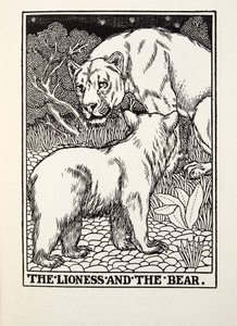 Lwica i niedźwiedź, z Fontaine Fables, wyd. 1905