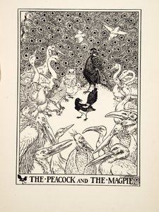 Paw i sroka, z Stu bajek Ezopa, wyd. 1903 (rycina) autorstwa Percy J. Billingshurst