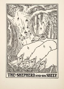 Pasterz i jego owce, z Stu bajek Ezopa, wyd. 1903 (rycina) autorstwa Percy J. Billingshurst