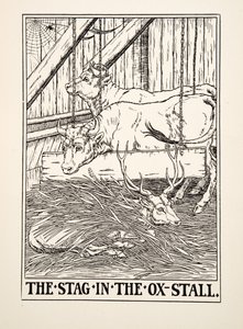 Jeleń w straganie z wołami, ze stu bajek Ezopa, wyd. 1903 (rycina) autorstwa Percy J. Billingshurst
