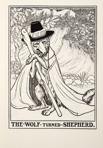 Wilk, który stał się pasterzem, z Fontaine Fables, wyd. 1905 autorstwa Percy J. Billingshurst