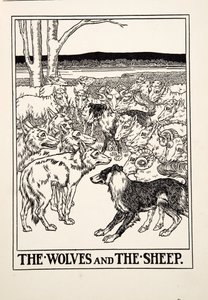 Wilki i owce, z Stu bajek Ezopa, wyd. 1903 (rycina) autorstwa Percy J. Billingshurst