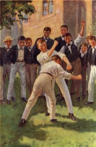 Tom wchodzi i uderza dwa ciężkie ciała (kolor lito) autorstwa Percy Tarrant