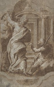 Święci Piotr i Jan uzdrawiający kalekę w bramie świątyni, 1501-47. autorstwa Perino del Vaga