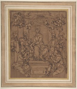 Dziewica z Dzieciątkiem na tronie ze św. Antonim Opatem, św. Piotrem, św. Pawłem..., 1522-23. autorstwa Perino del Vaga