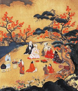 Kobiety patrzące na klony w Takao, ekran, okres Azuchi-Momoyama (1568-1600), Japonia XVI wiek, Szczegół