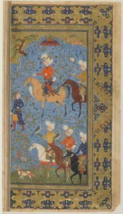 Królewskie polowanie z Shahnama (Księga królów) Firdawsiego, ok. 1590-1600 (atrament, nieprzezroczysta akwarela i złoto na papierze) autorstwa Persian School