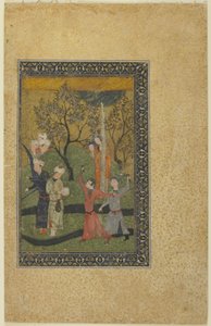Książę i księżniczka w otoczeniu dworzan w ogrodzie, ok. 1480 autorstwa Persian School