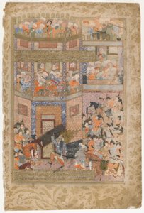 Ali podnosi bramy Qamus, z Rawzat al-safa, 1571-72 autorstwa Persian School