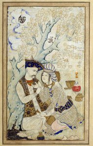 Art Islam: Portret Szacha Abbasa Obejmujem jedną z jego stron. Rysunek perski z 1672 r. Wymiary: 0,16 x 0,27m. Paryż, Musee du Louvre autorstwa Persian School