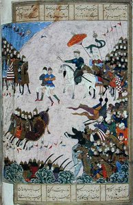 Bitwa między Isfandiyar i Arjasp, ilustracja z „Shahnama” (Księga Królów), autorstwa Abu