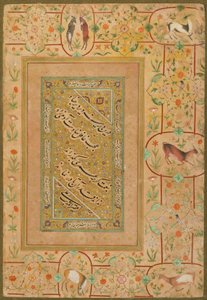 Kaligrafia z albumu późnego szadżahana, Iran, ok. 1640-50 (nieprzezroczysta akwarela i złoto na papierze)