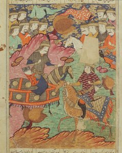 Pojedynek na koniu między Rostamem i Afrasiabem, ilustracja z Shahnama (Księgi Królów) autorstwa Abula-Qasima Manura Firdawsiego (ok.934-c.1020) 1619 autorstwa Persian School