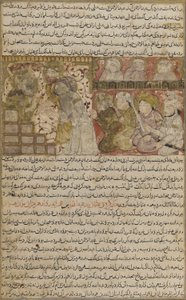 Folio z Tarikhnama (Księga historii) autorstwa Balami: Wybór Othmana do kalifatu Medyny, ok. 1300 (nieprzezroczysta akwarela, atrament i złoto na papierze) autorstwa Persian School