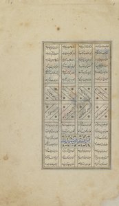 Folio z Khamsy (kwintetu) Nizami; prosto: tekst, Iran, okres turkomański, ok.1505 (nieprzezroczysta akwarela, tusz i złoto na papierze) autorstwa Persian School