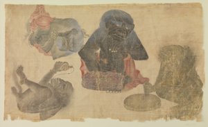 Cztery demony w niewoli, 1470-1500 (toaleta i złoto na jedwabiu) autorstwa Persian School