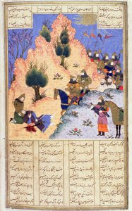Iskandar Comforting the Dying Dara, z Firdawsis Shanaman, ok. 1440-45 (pióro, atrament i toaleta na welinie) autorstwa Persian School