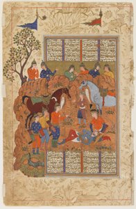 Iskandar pociesza umierającego Daraba z Szahnama autorstwa Persian School